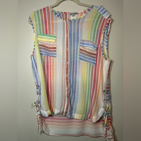 🧁Vintage Jac Dale. Sleeveless Rainbow Stripes Print with lace up side detailing. - Picture 4 of 12